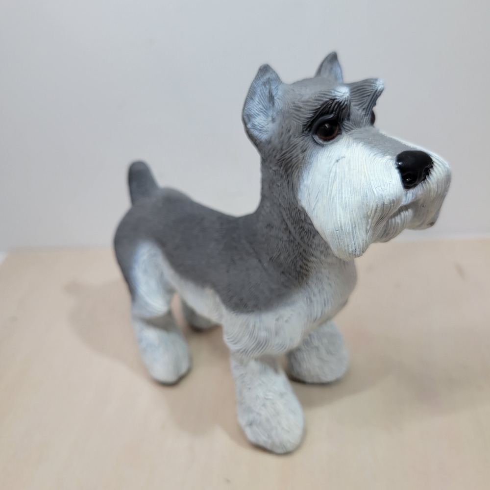 Schnauzer Dog Figurine Statue Realistic Gray‎ White Home Decor Accent
